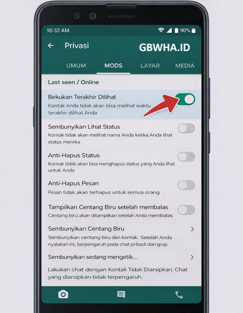 Bekukan waktu di GBWhatsApp